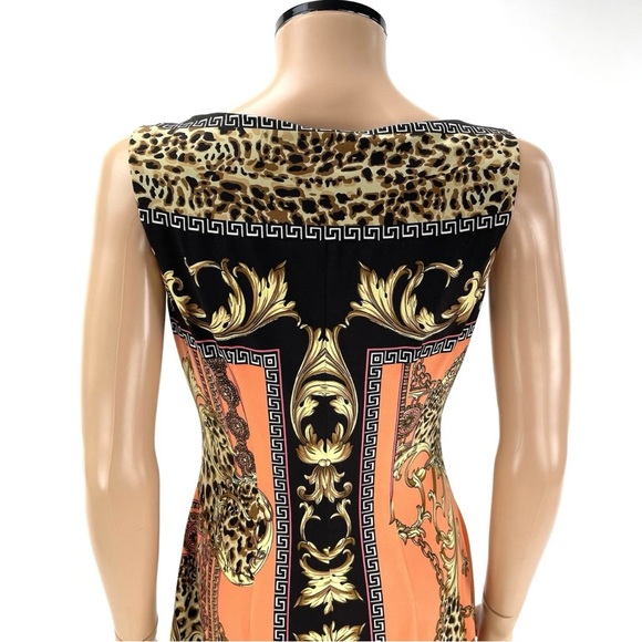 CACHE Sleeveless Sheath Dress SIZE 8 Coral Cocoa Leopard Gold Baroque Print NWT - Picture 11 of 12